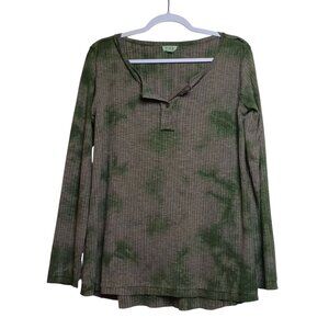 POL Tie Dye Ribbed Henley TOP SMALL Oversized Green & Gray